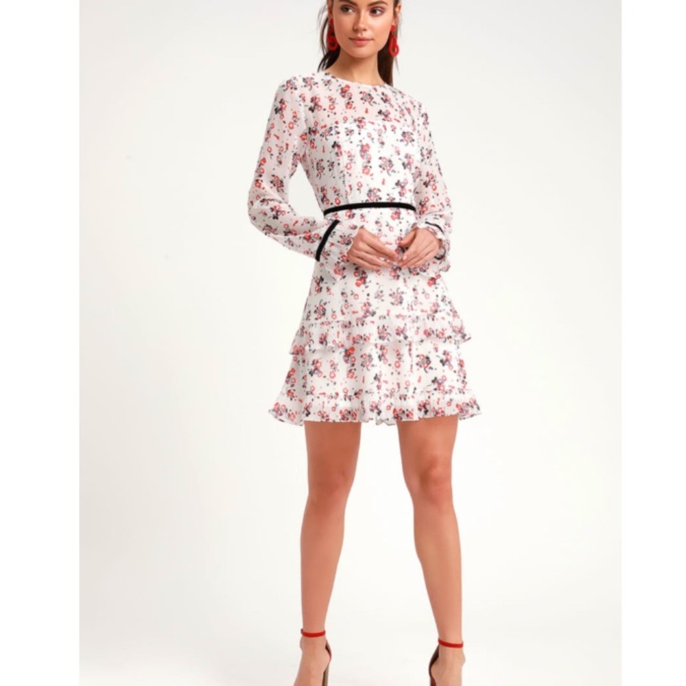 Floral to See White Floral Long Sleeve Mini Dress